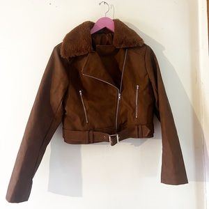 Faux leather bomber jacket